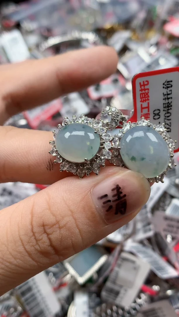 银S925镶嵌戒指翡翠天然A货缅甸翡翠