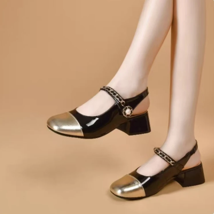 MH021 新款法式气质百搭时尚粗跟包头凉鞋