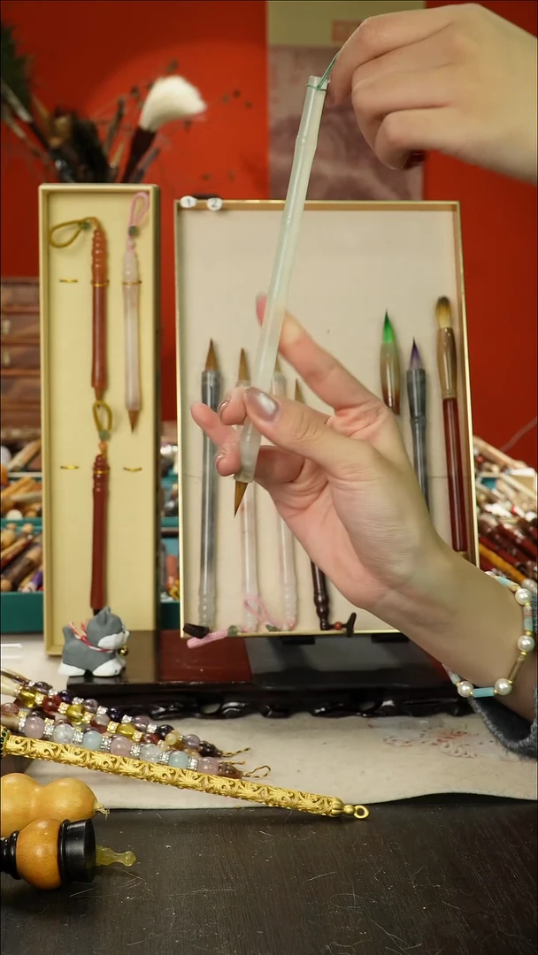 闪48孤品高货毛笔链接 清水试笔 蘸墨不退