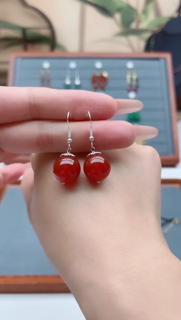 【闪购商品】南红玛瑙耳饰银S925镶嵌801