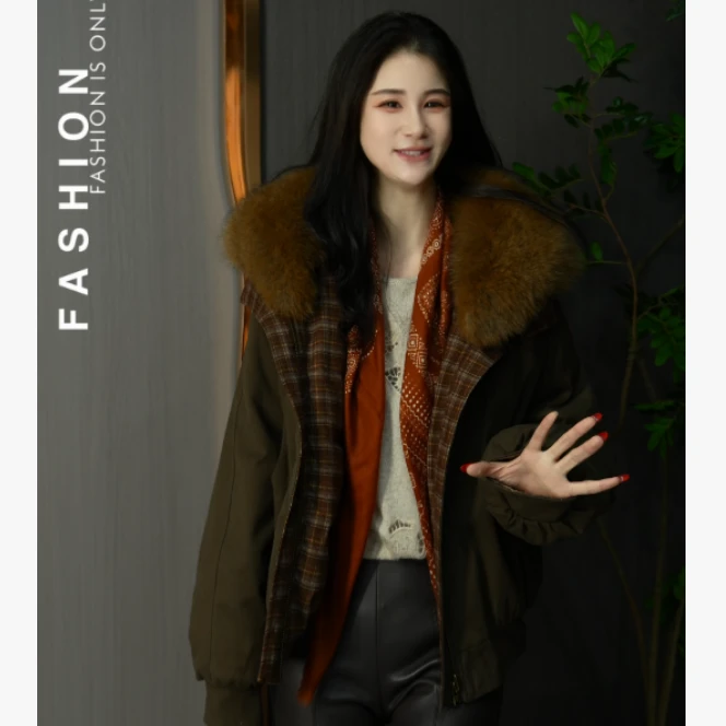 【皓雪】双面穿鹅绒服 时尚狐狸毛领白鹅绒复古宽松TM5662外套
