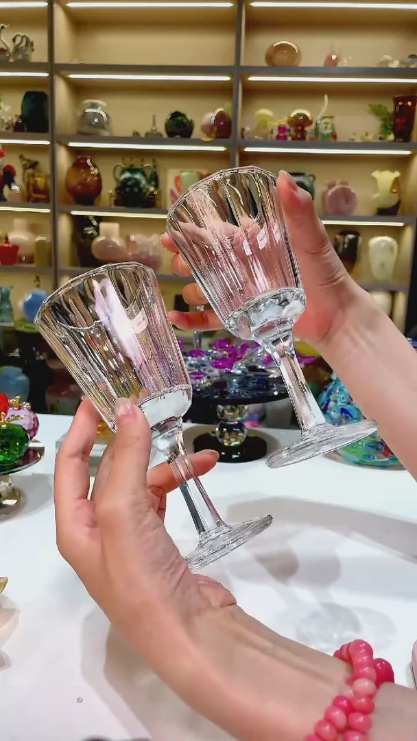 琉璃透明竖纹高脚酒杯6只