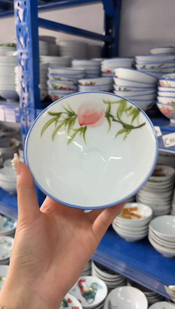 瓷片景德镇高温陶瓷食品级手绘釉中彩-斗笠碗