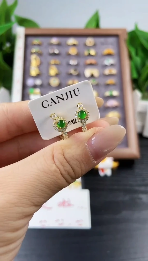 银S925镶嵌翡翠耳饰21