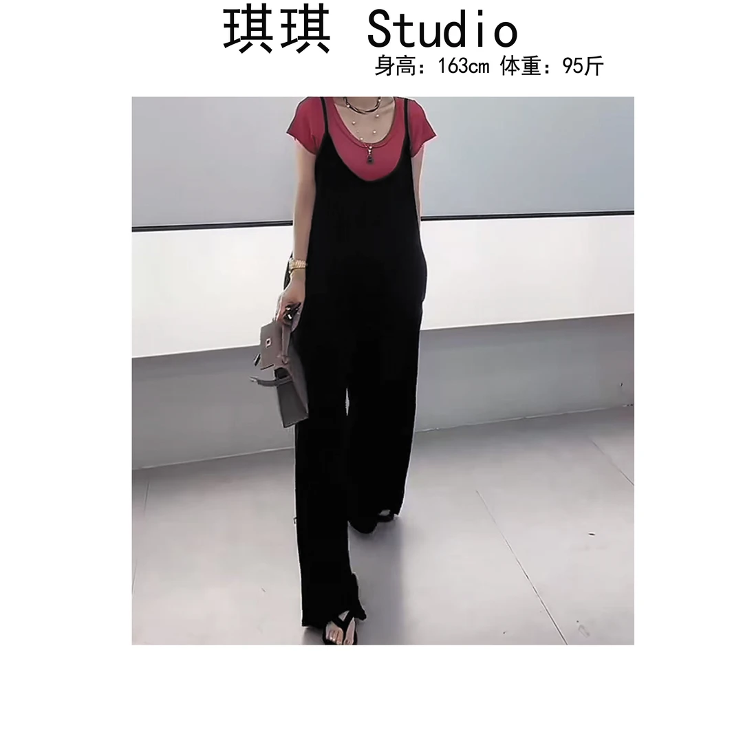 《琪琪家》夏季新款潮流气质时尚宽松舒适双肩带连体背带裤60111-CS