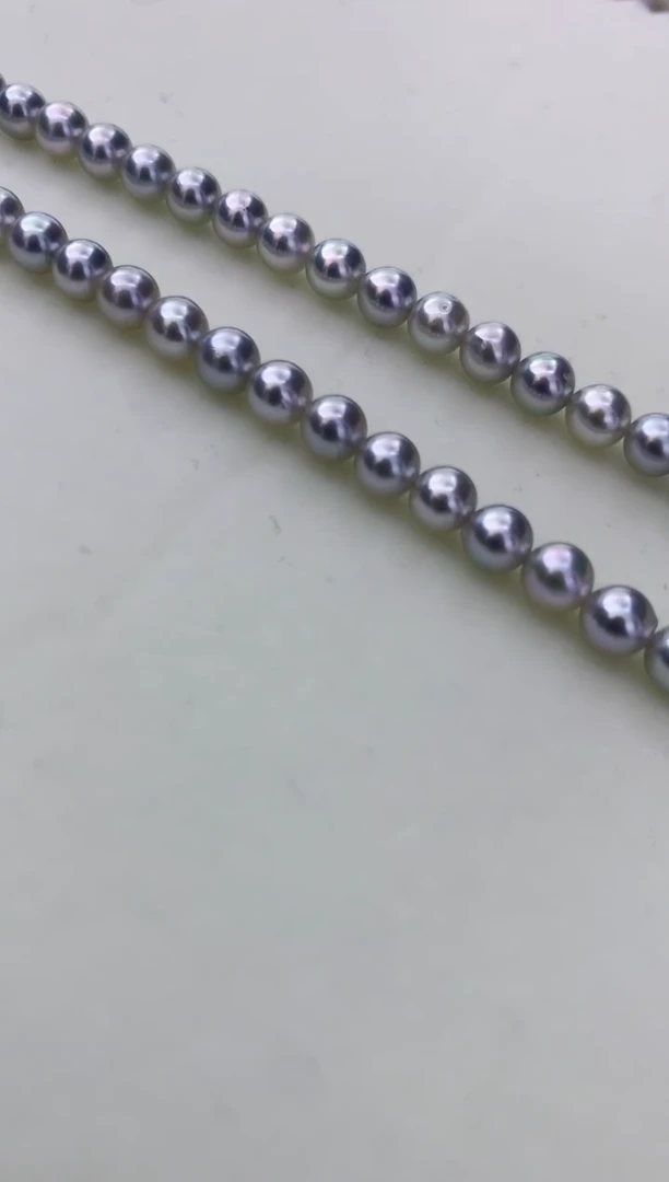 银S925镶嵌DA海水珍珠灰珠串链5-5.5MM GD070