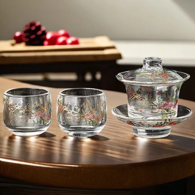 玻璃-喜上眉梢三才盖碗酒杯（一盖碗2杯）1777茶具茶具套装高档