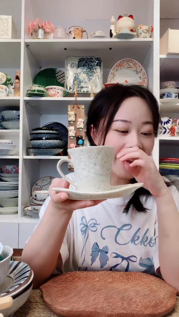 陶瓷【微瑕】美浓烧粗陶咖啡杯碟