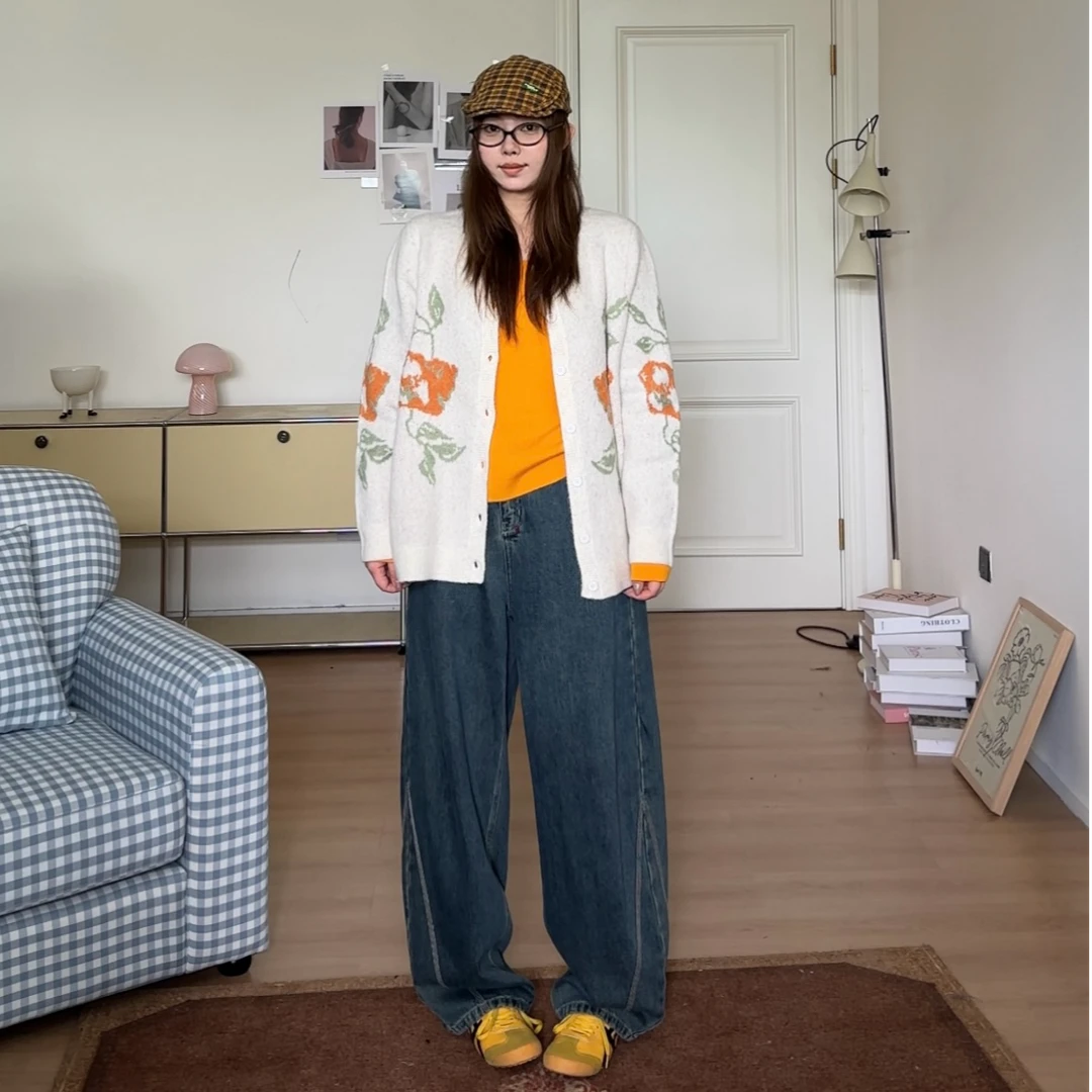 晶咕软软【花束礼记】复古重工设计感撞色花朵针织毛衣外套