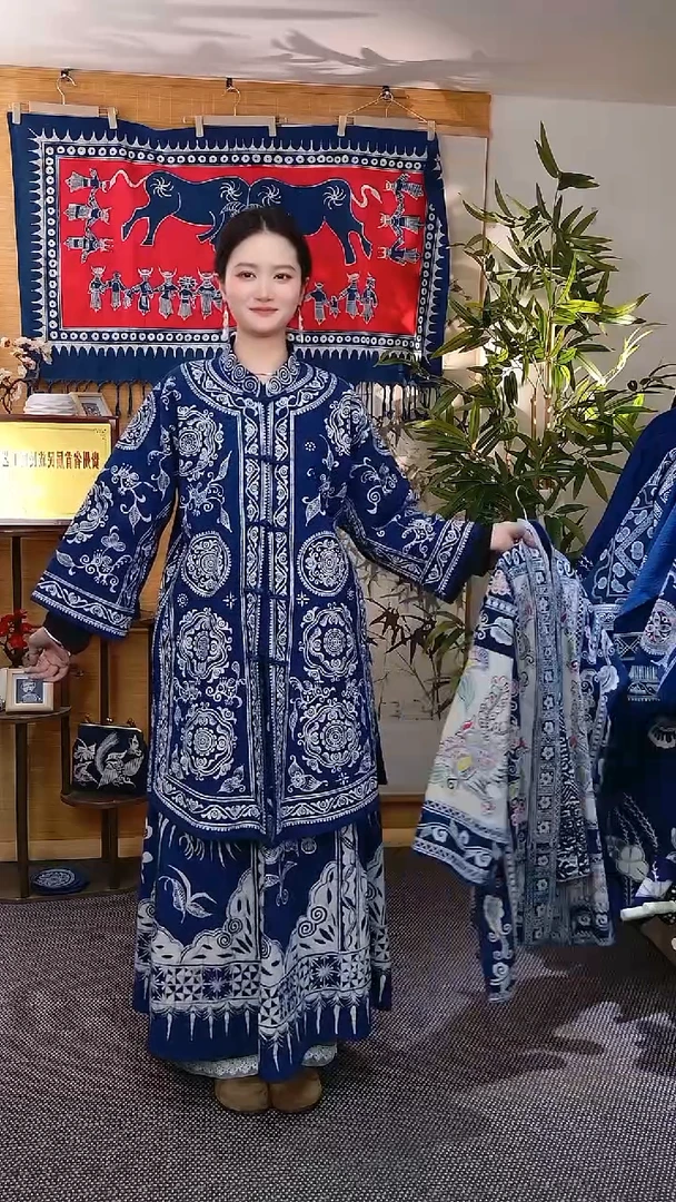 【非遗手工蜡染服饰】满绘对襟双层中长款上衣