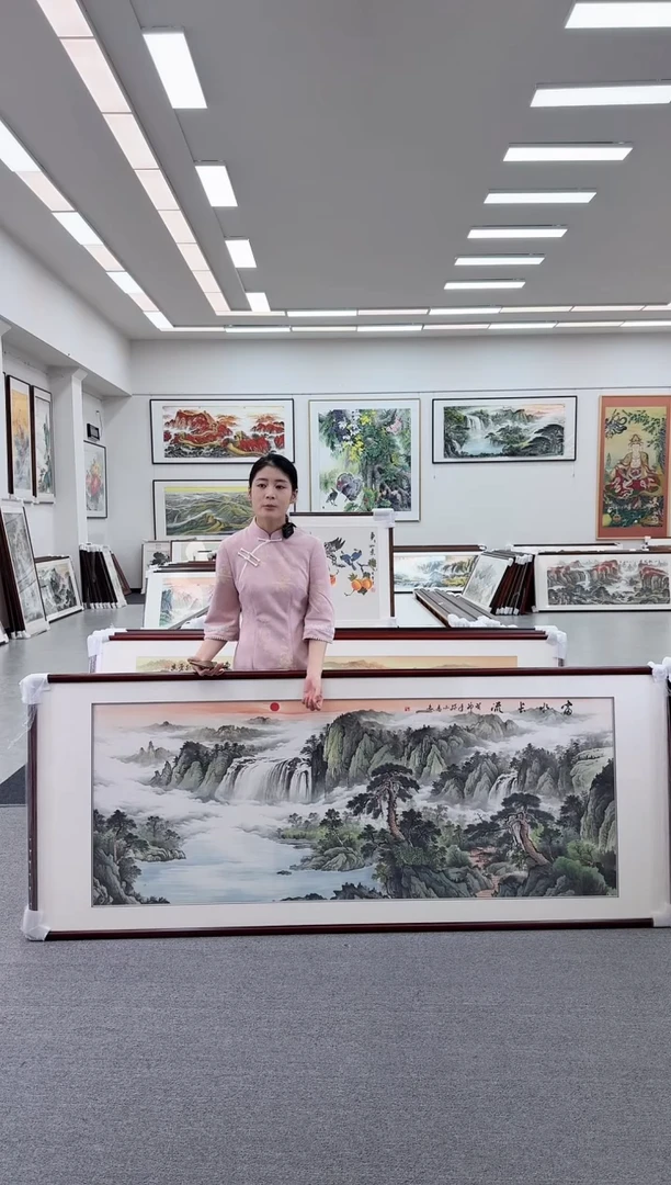 国画手绘 富水长流 219*88