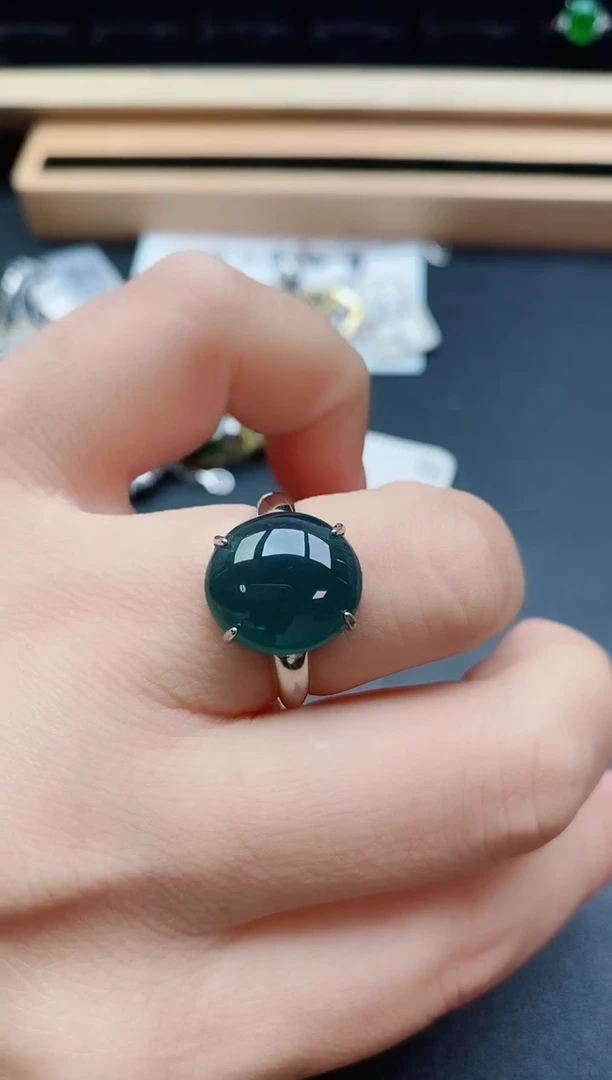 翡翠戒指银S925镶嵌55