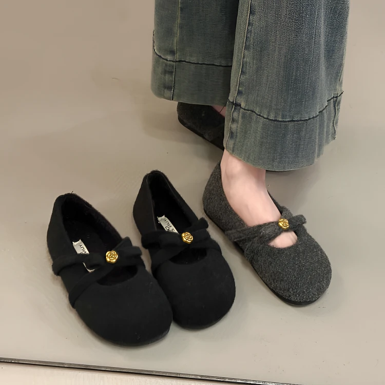 法式温柔单鞋女毛毛鞋秋冬2025新款蝴蝶结甜美百搭玛丽珍豆豆棉鞋