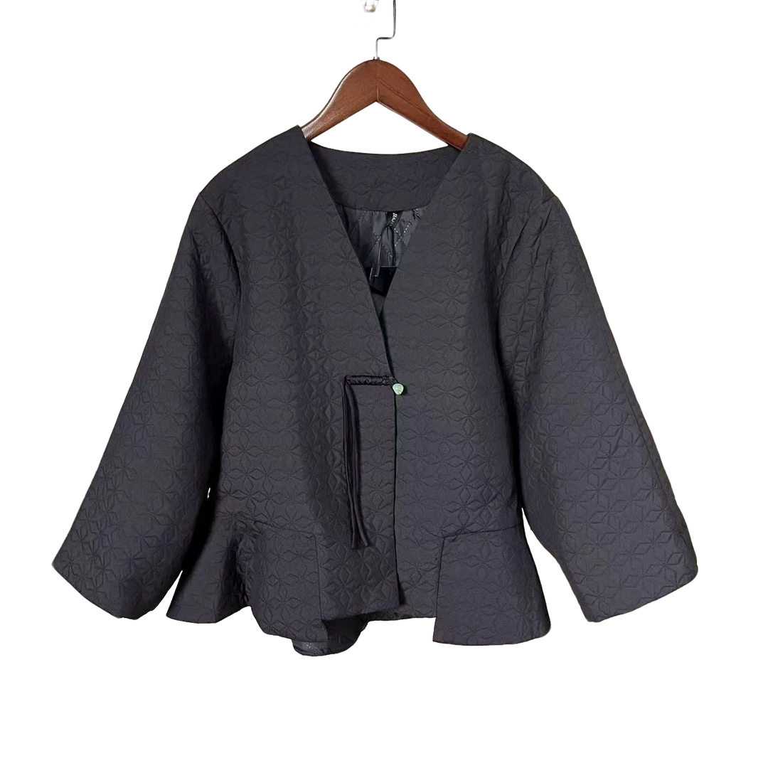 【佳佳】162不规则立领大版上衣搭配新中式女装上衣休闲黑色外套