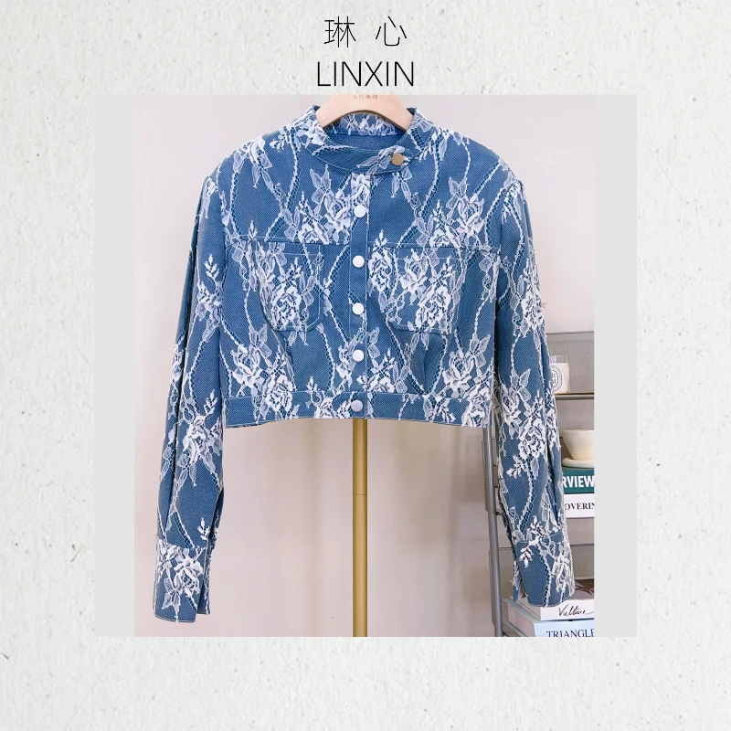 丨早秋女装时尚新款国风蕾丝花卉牛仔外套 6186