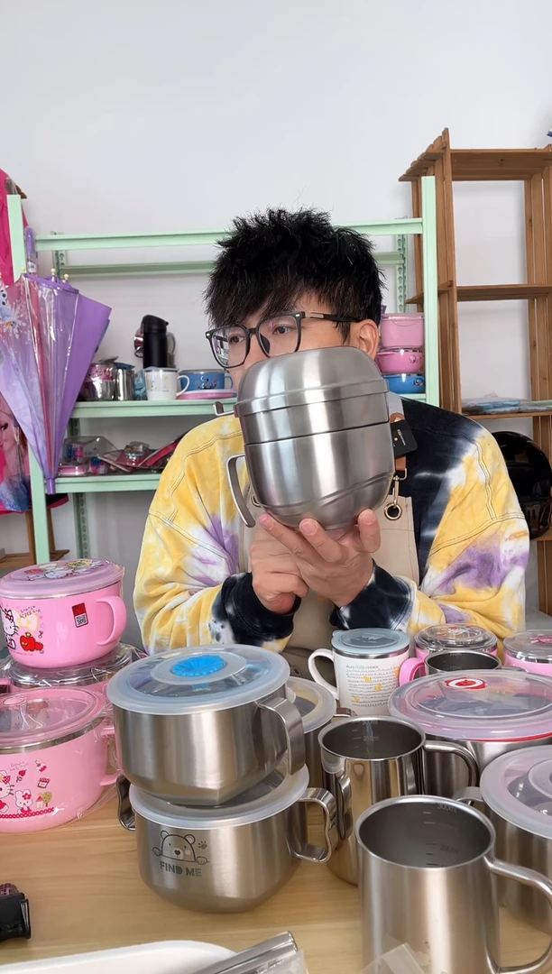 不锈钢超大碗带菜格