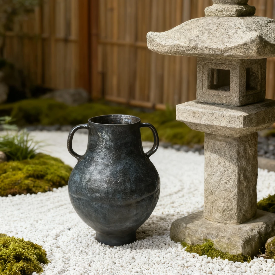 精选A级景德镇手工陶瓷花瓶深蓝诧寂风双耳百搭家居美学摆件