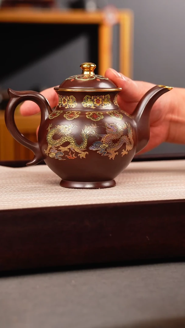 茶壶紫砂石红 酒樽壶 五龙珐琅彩