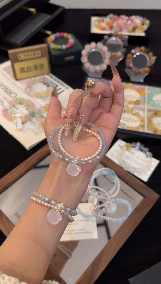 合金手链水晶海蓝宝双股手链x3047