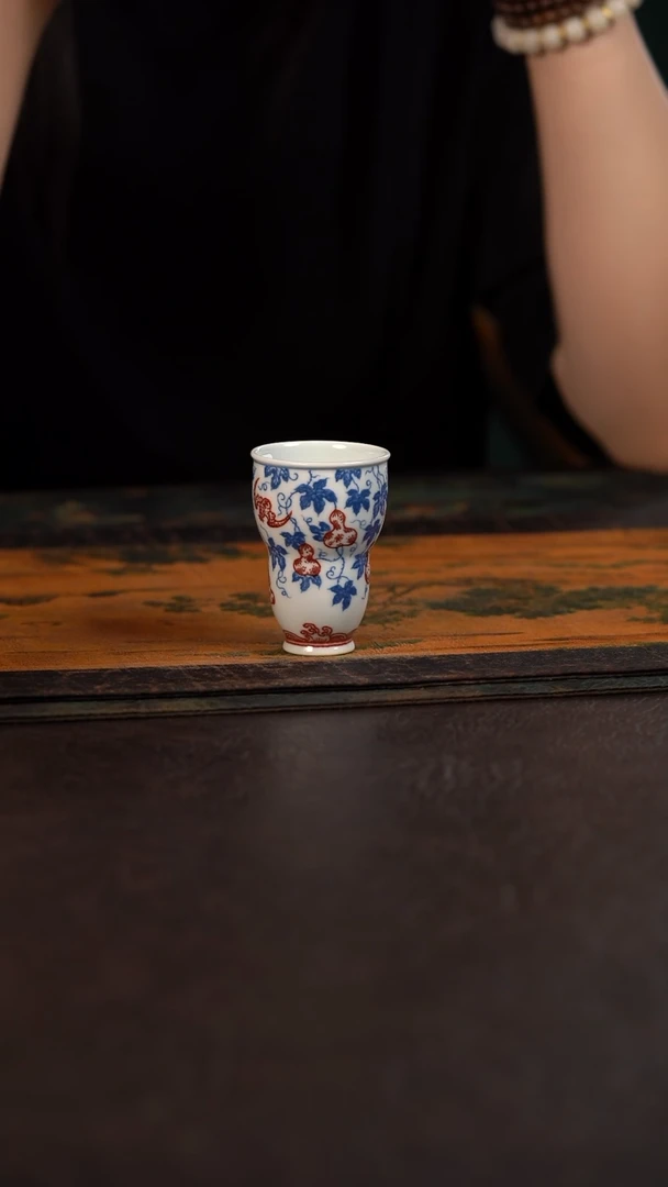 贵红窑青花釉里红葫芦高葫芦杯