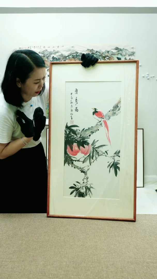 国画92*52陈默如手绘花鸟带框