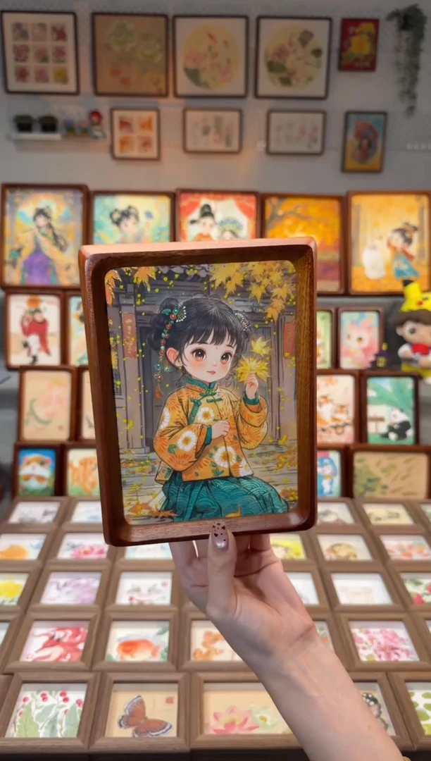 国画枫叶女孩 手绘国画7