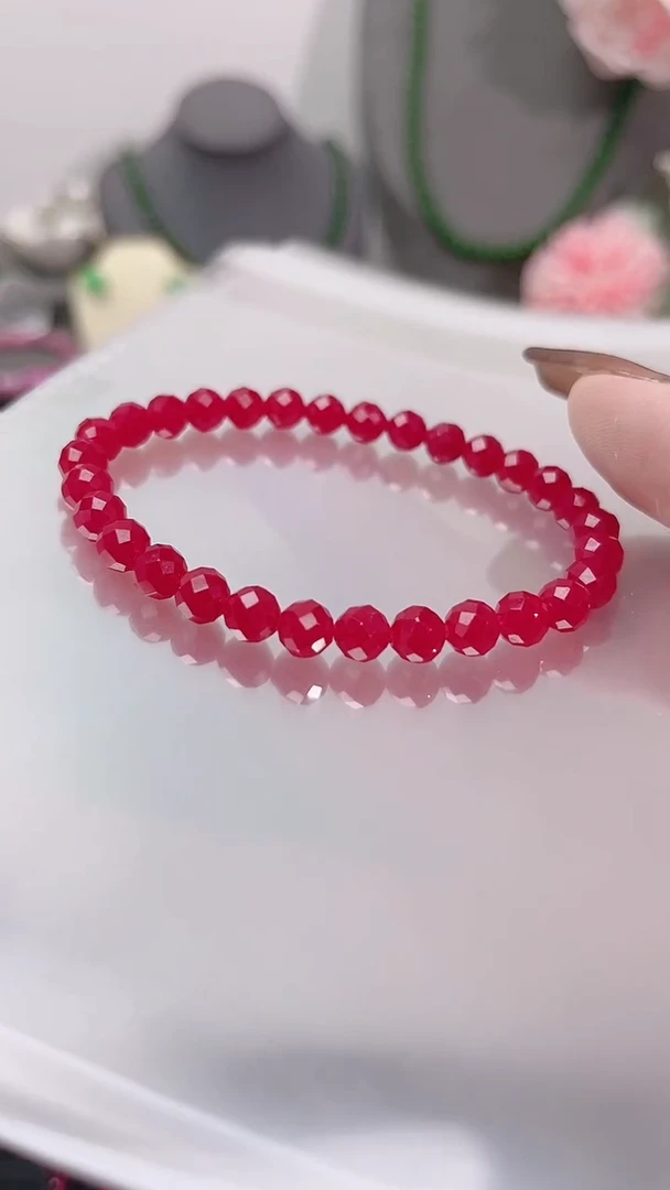 银S925镶嵌手链红宝石6米圆刻99