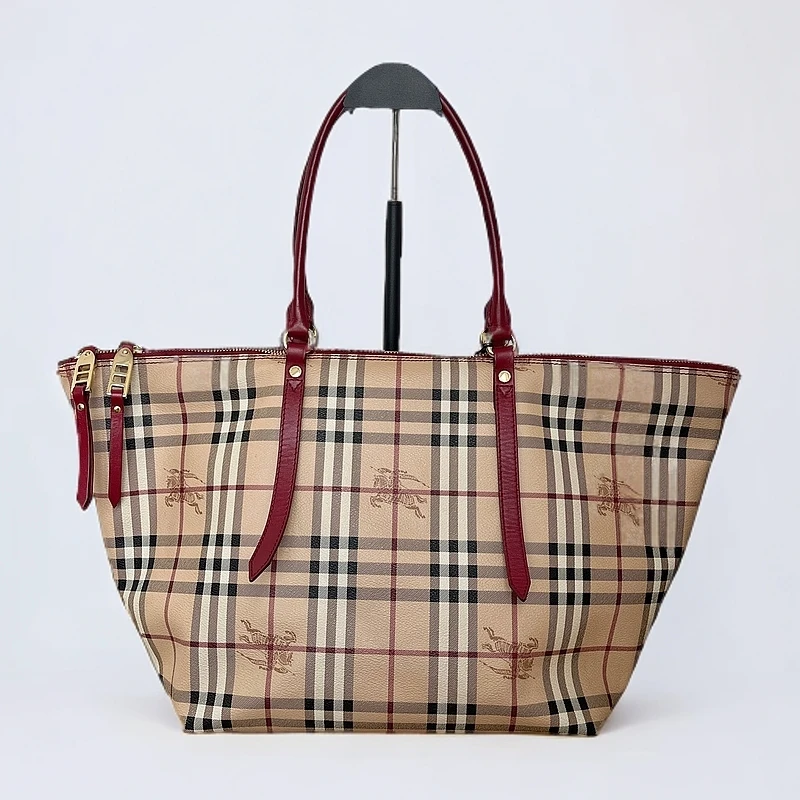 95新 BURBERRY/博柏利 11346628巴宝莉战马格纹托特包 30*27