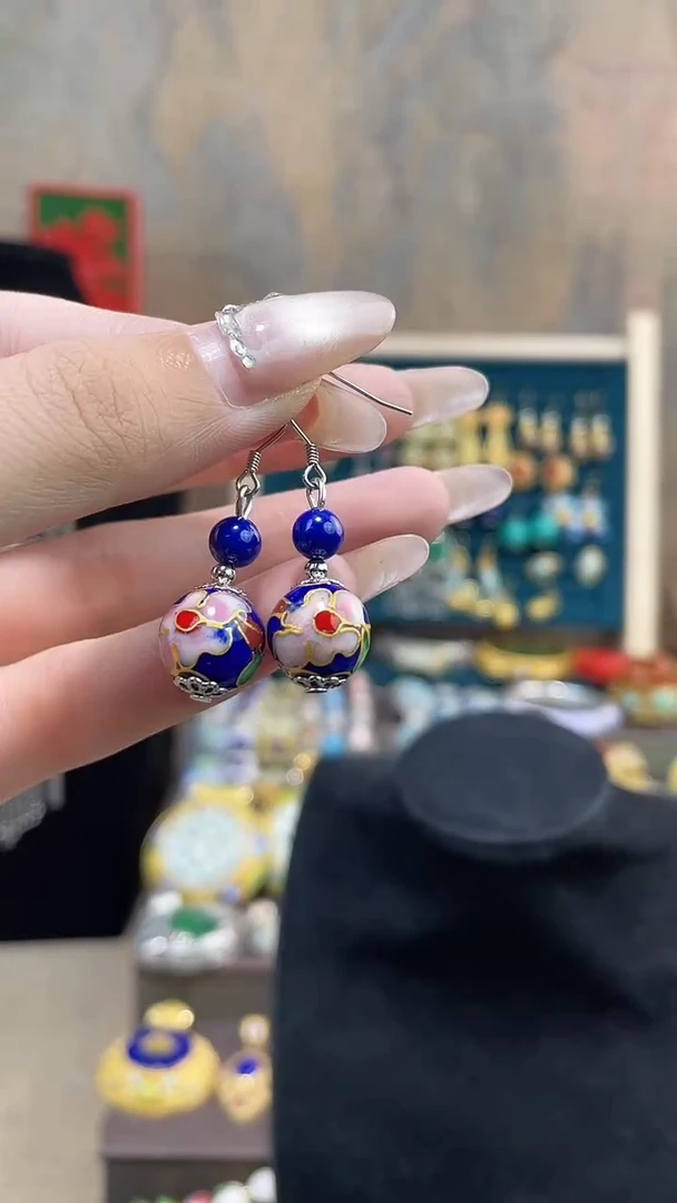非遗手工景泰蓝耳环宝蓝