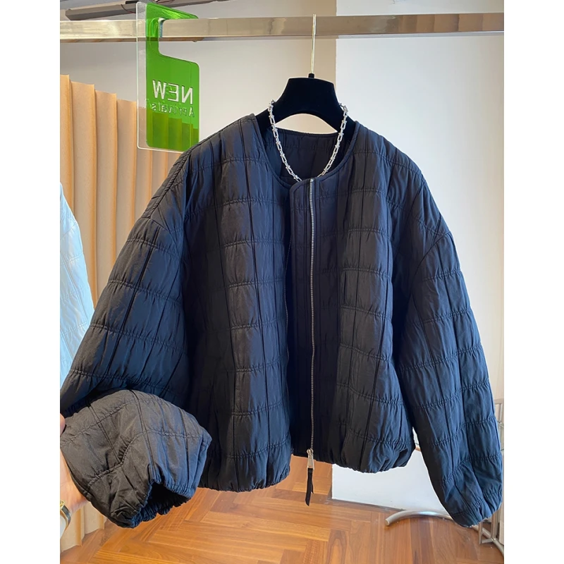 韩系高级感圆领棉服女款2025新款轻薄宽松洋气超好看夹棉外套上衣