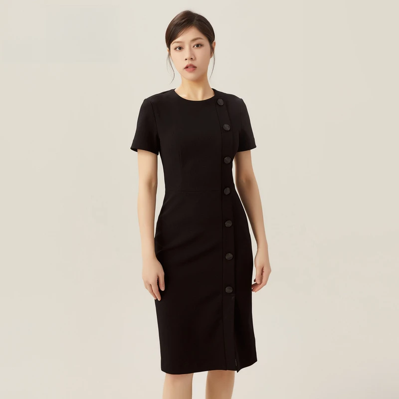 哥弟新款王妃裙优雅气质显瘦开叉短袖连衣裙收腰中长裙女1500292