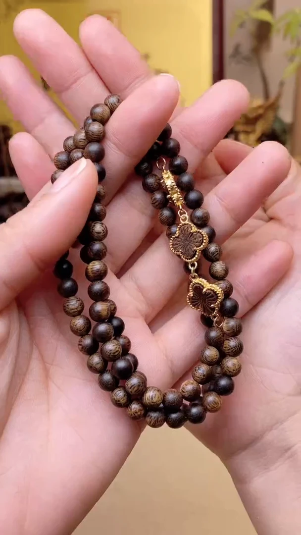 【闪购商品】沉香手串野生雷心雷料白棋沉水三圈+沉香木四叶草