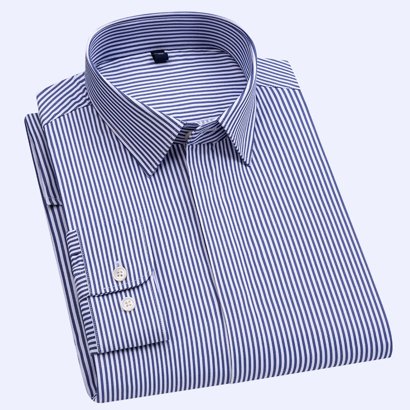 2025高端春秋莱赛尔条纹衬衫男士免烫抗皱长袖衬衣暗门襟商务休闲
