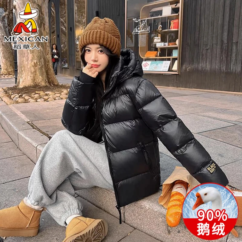 稻草人黑金羽绒服冬季男女同款加厚短款爆款小个子面包服鹅绒外套