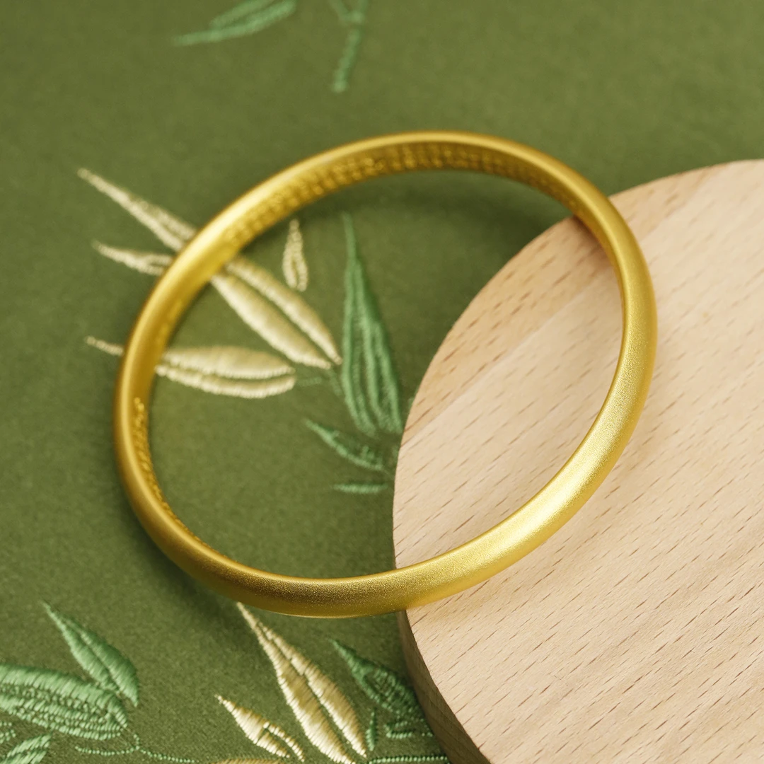 浮笙梦 足银手镯 足银心经手镯古法传承素圈手镯金色素款闭口