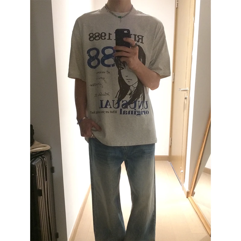徐太浪美式复古涩谷女孩短袖重磅男女款欧美潮牌印花T恤oversize