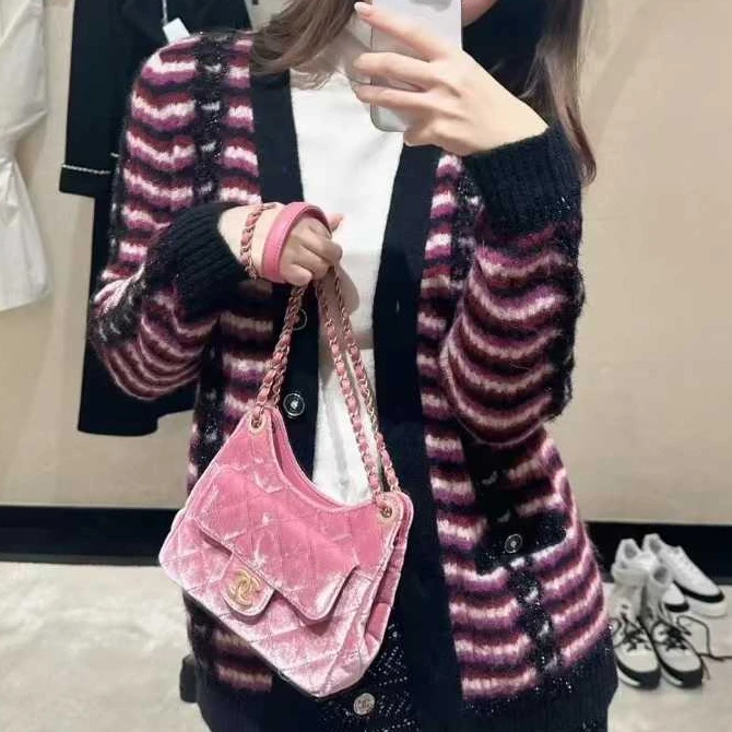 99新 Chanel/香奈儿  40码23B紫色条纹针织开衫