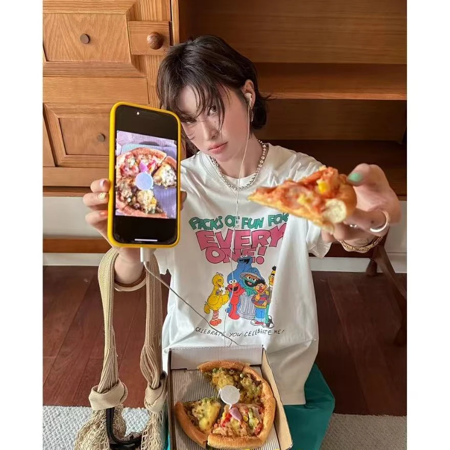 2025夏上新韩系甜酷印花短袖T恤(配腰带)