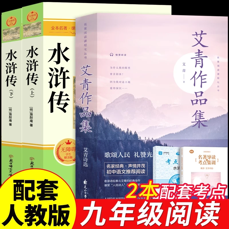 艾青诗选水浒传九年级上册初三课内外阅读初中生必读正版原著名著