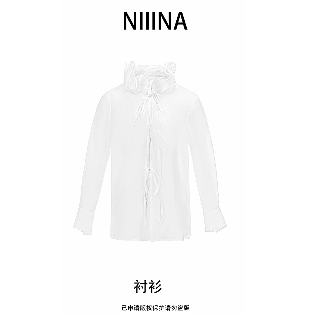 NIIINA醋酸衬衫女荷叶领4316H
