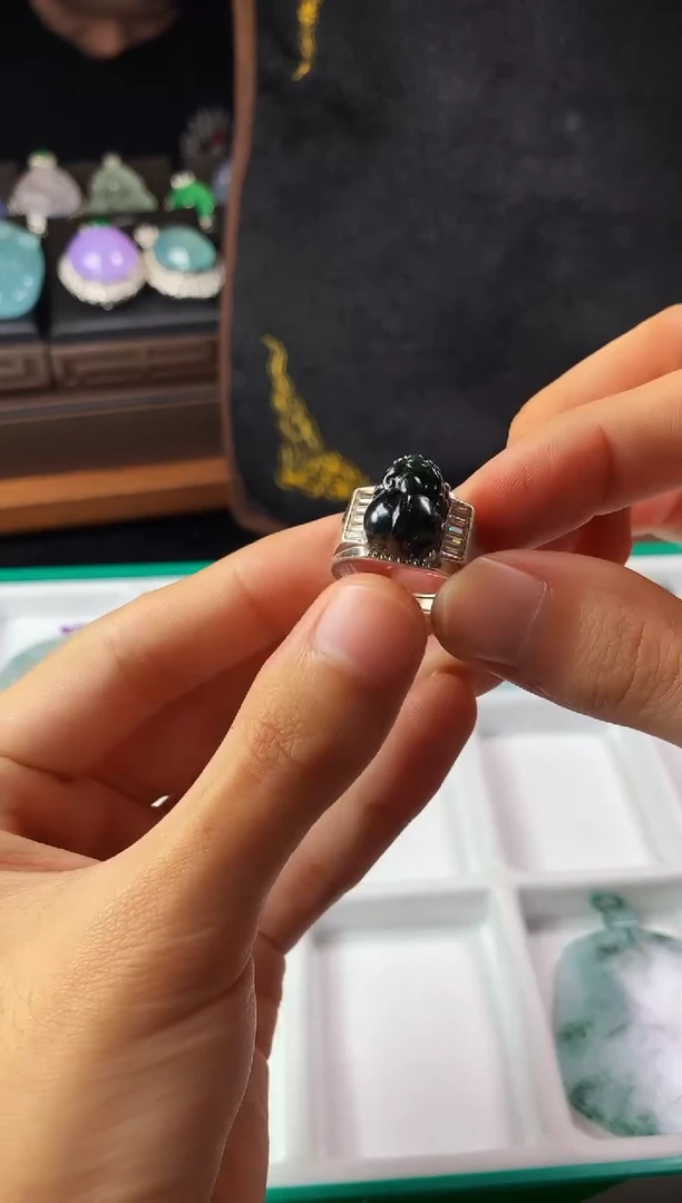 银S925镶嵌定制翡翠4092-貔貅