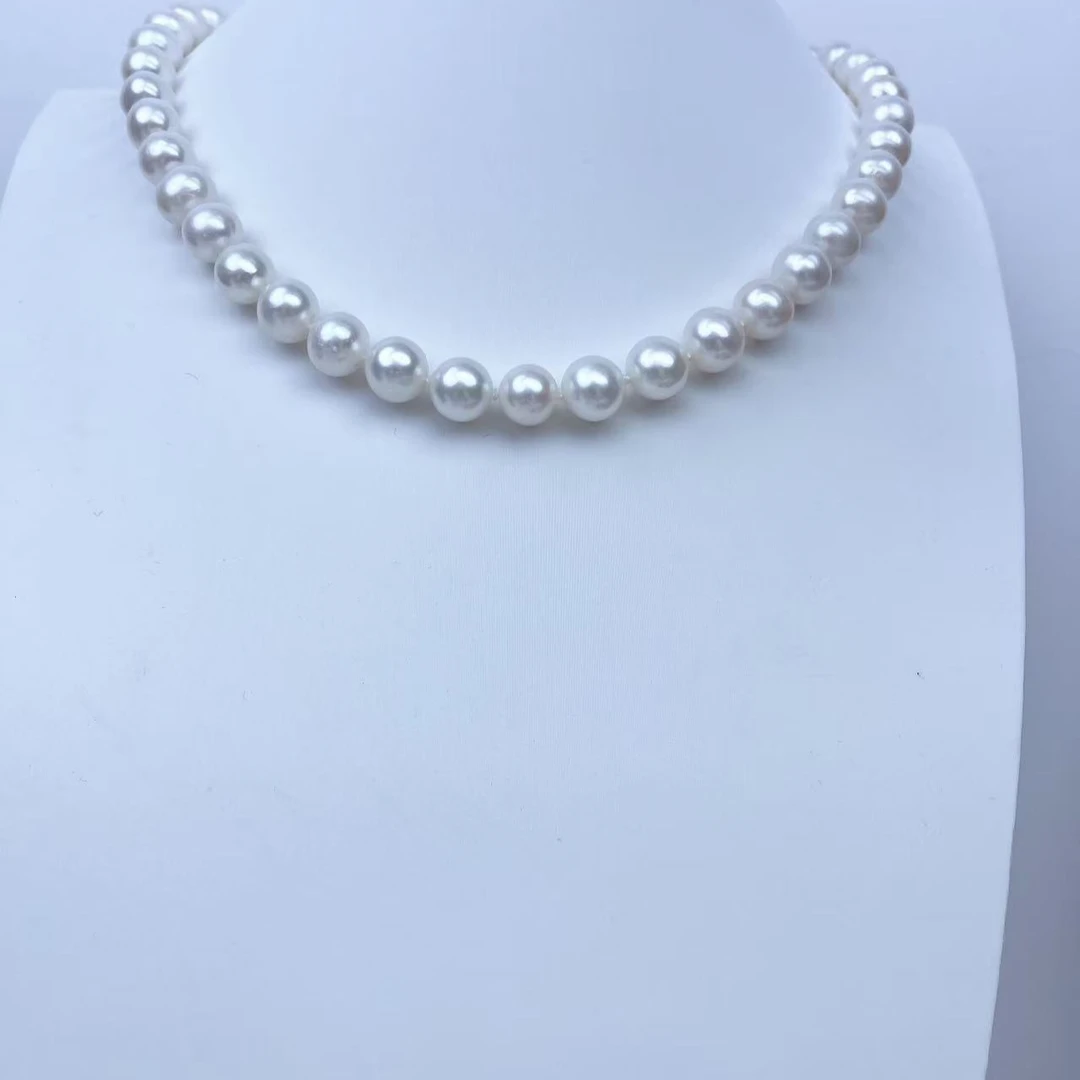 淡水无核天然珍珠项链S925银扣白色强光时尚9.5-11mm经典气质