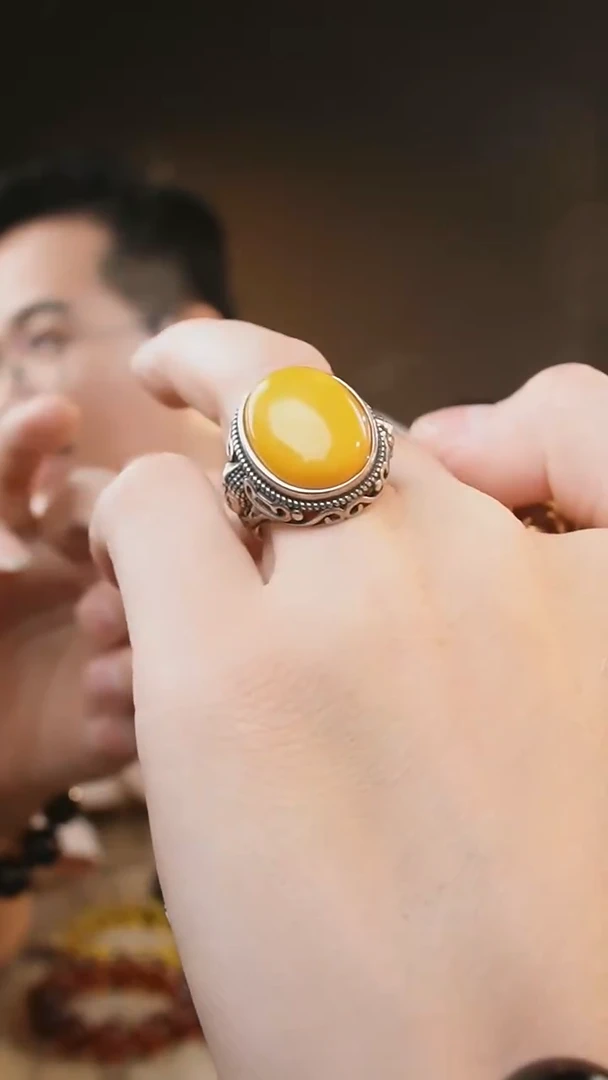 裸石琥珀未镶嵌男士蜜蜡戒指