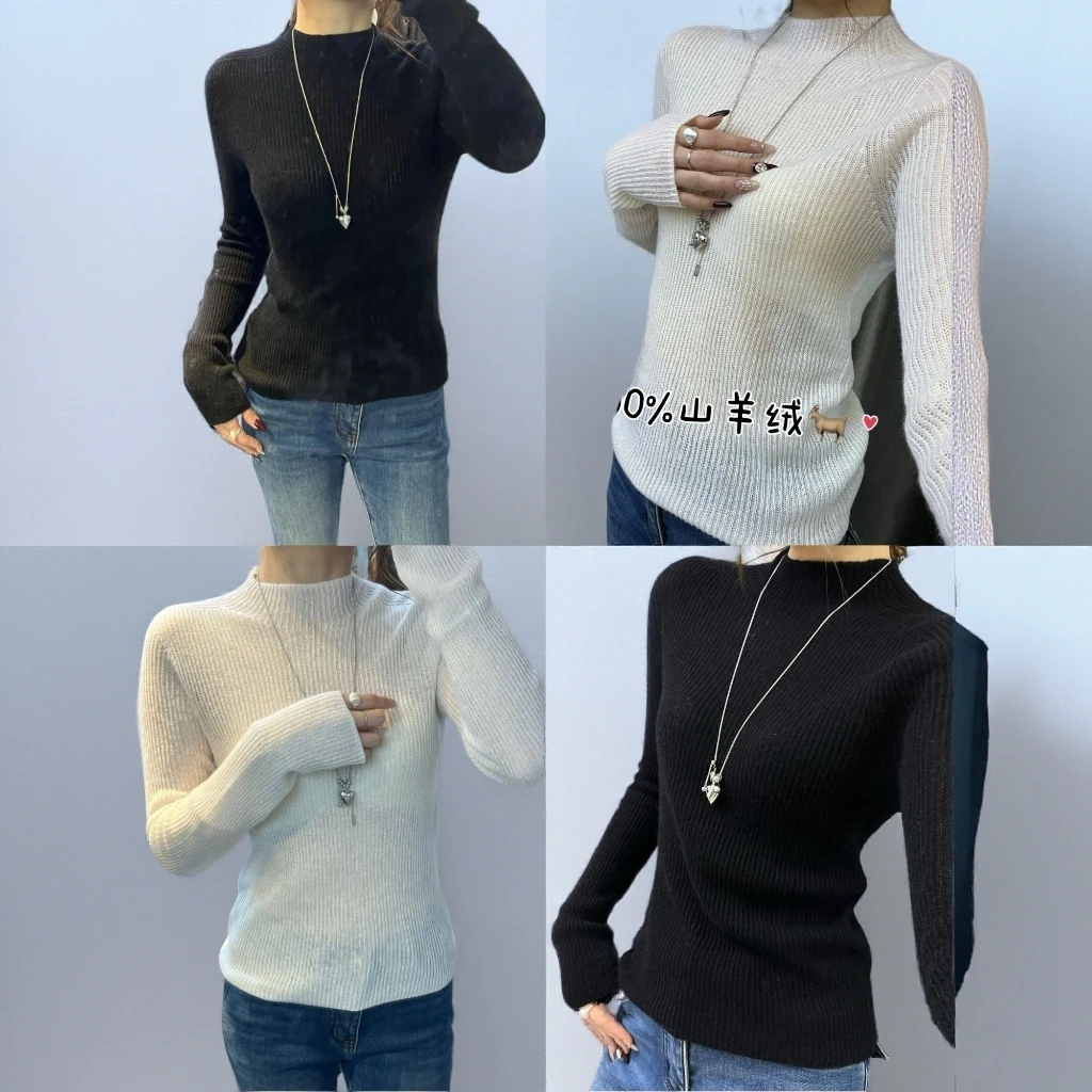 山羊绒半高领加厚修身秋冬针织打底毛衣
