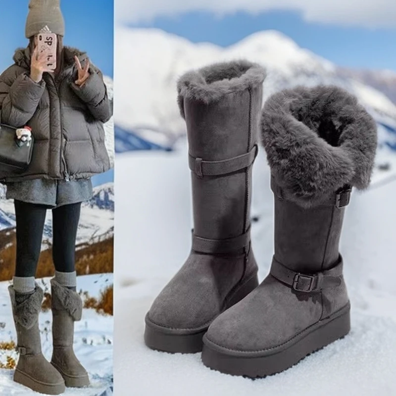 长靴子女2025新款爆款冬季瘦瘦靴大筒围美拉德棉鞋女保暖加绒加厚