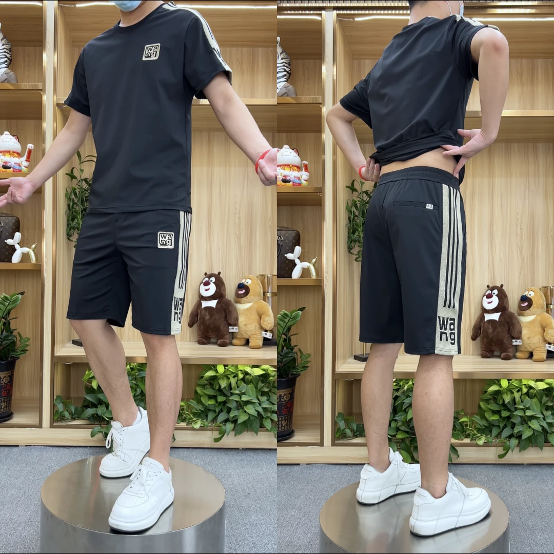 男士夏季休闲运动冰丝牛奶丝拼接织带大王短裤 088