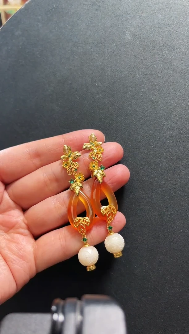 【闪购商品】玛瑙/玉髓耳饰银S925镶嵌耳饰