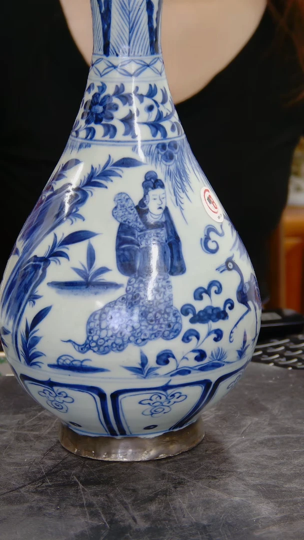 瓶青花人物纹高古玉壶春瓶#1255#