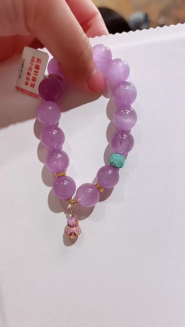 18K金镶嵌锂辉石手串设计款13.1紫锂辉