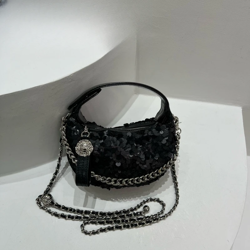 【RAIN·CUN】轻奢设计感鳞片手提斜挎月牙包 ZT-D7180-流光黑